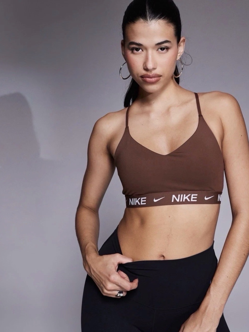 Nike Indy Women’s Large Light Support Padded Adjustable Sports Bra Fauna Brown